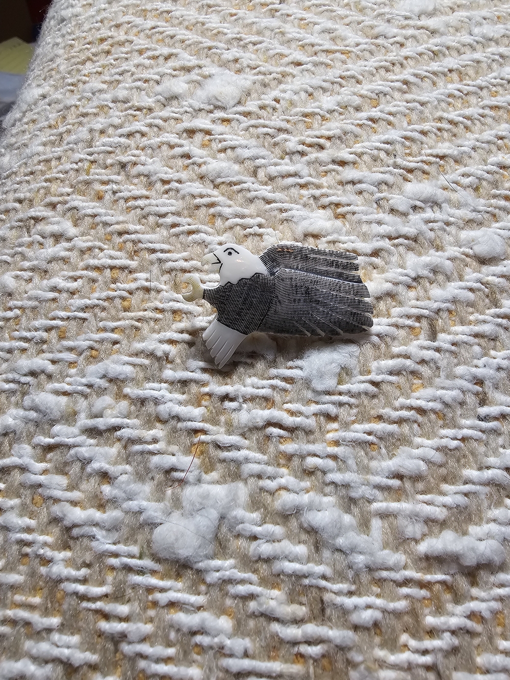 Navajo Artist Signed Hand Carved Grey and White Eagle Brooch Pin